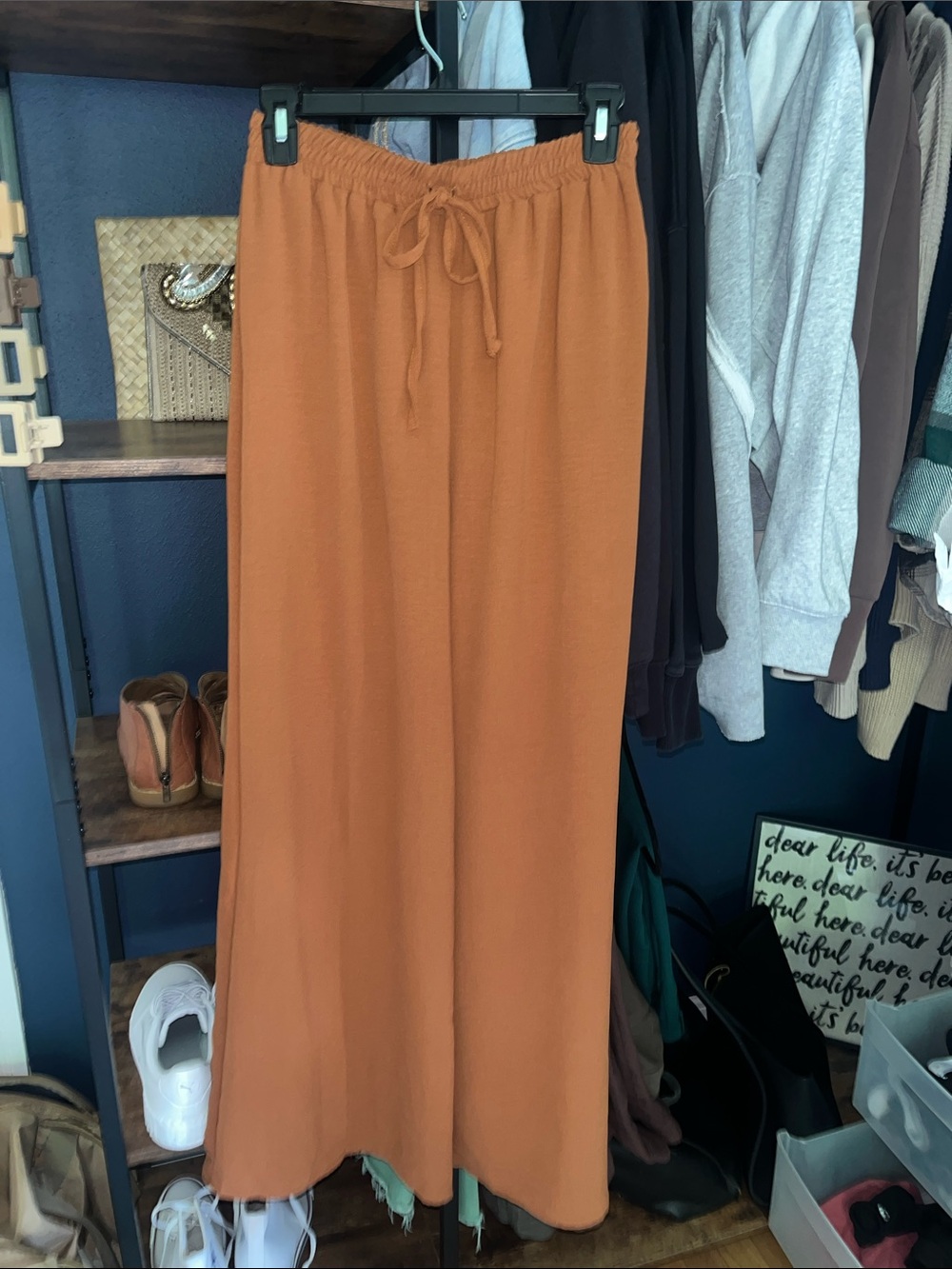 Wide Leg Drawstring Pants in Burnt Orange